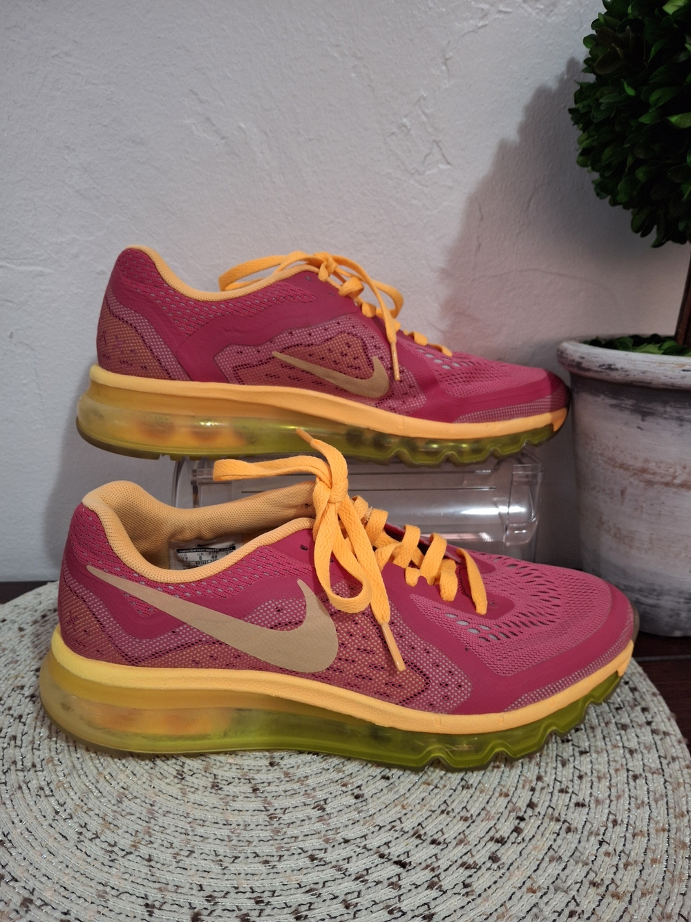 Nike Air Max Women’s Pink and Yellow Running Shoes Size 7y